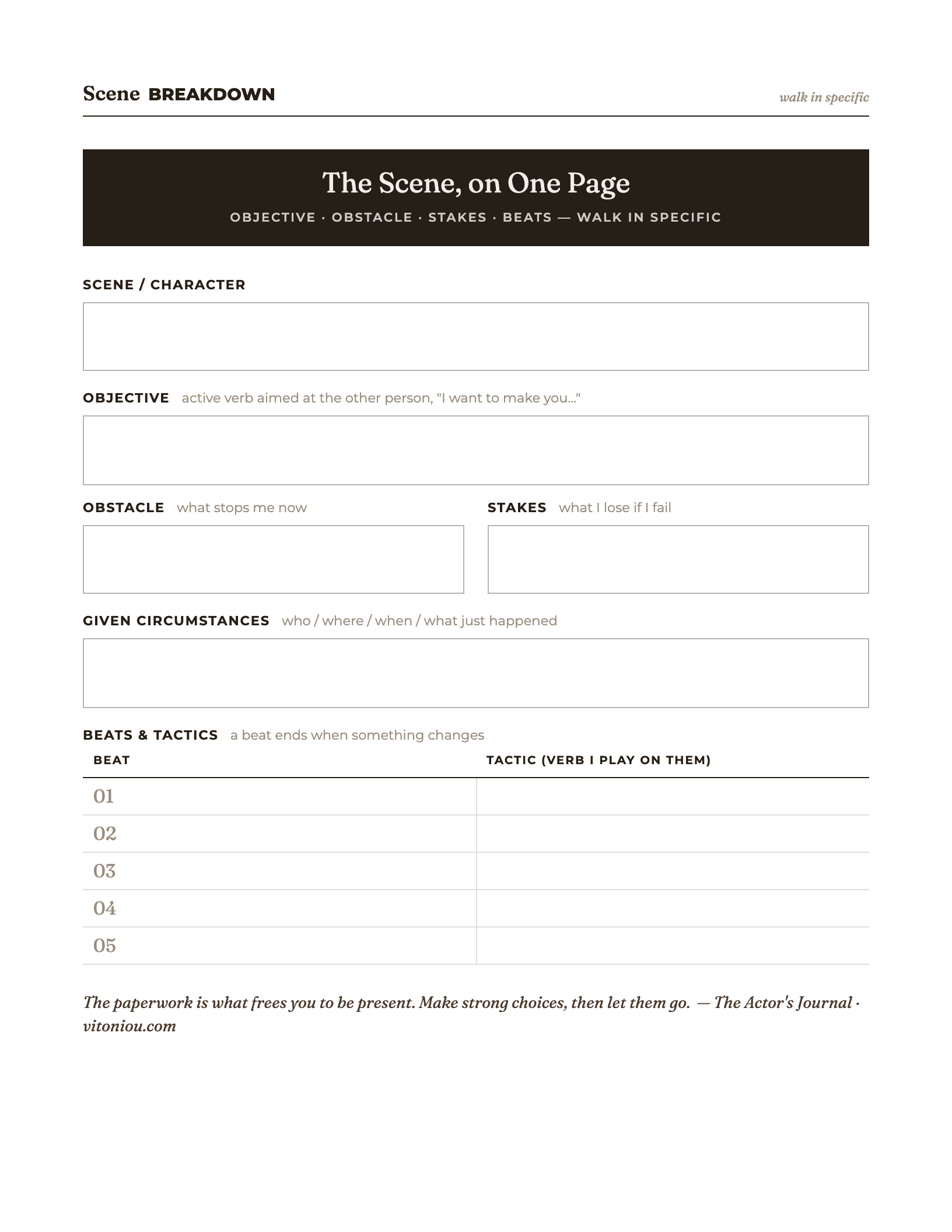 Preview of the Scene Breakdown Worksheet for Actors